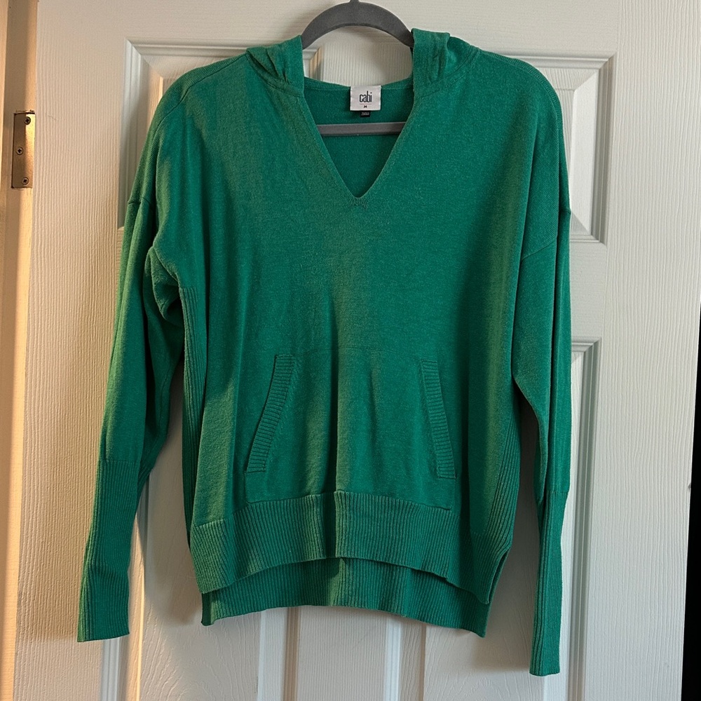CAbi Green V-Neck Hooded Sweater